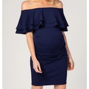 Navy off the shoulder semi-formal maternity dress
